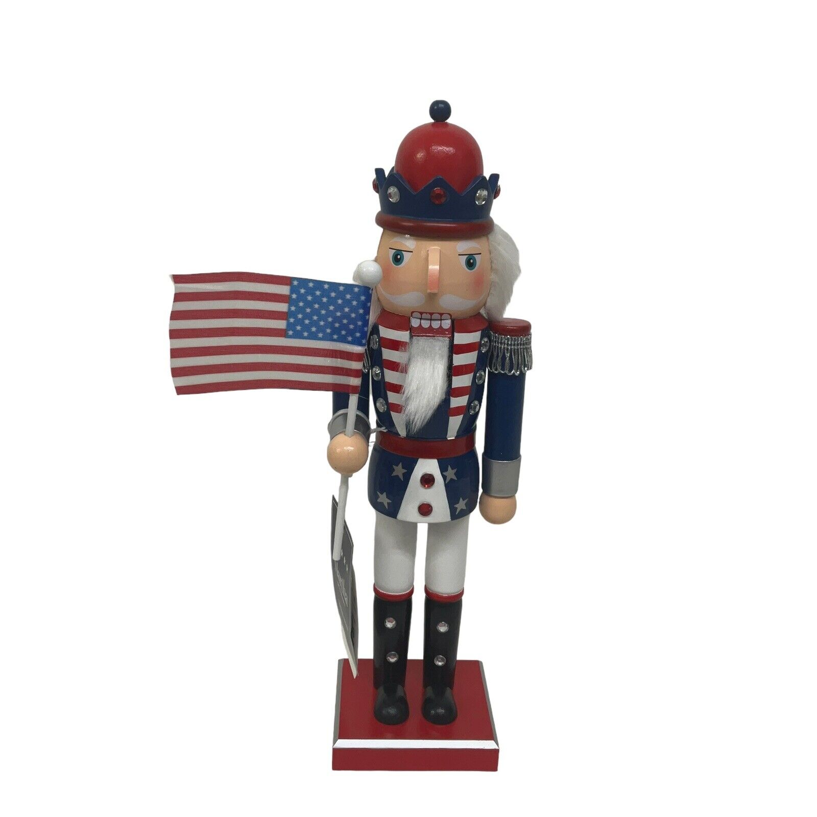 PATRIOTIC July 4th NUTCRACKER Bejeweled Crown Top Hat USA Flag Red White Blue