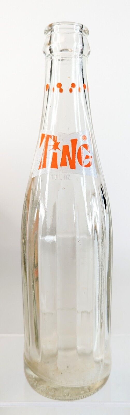 Vintage TING Soda Pop Glass Bottle, 8 Ounces from Waupaca WI, Dots on Neck