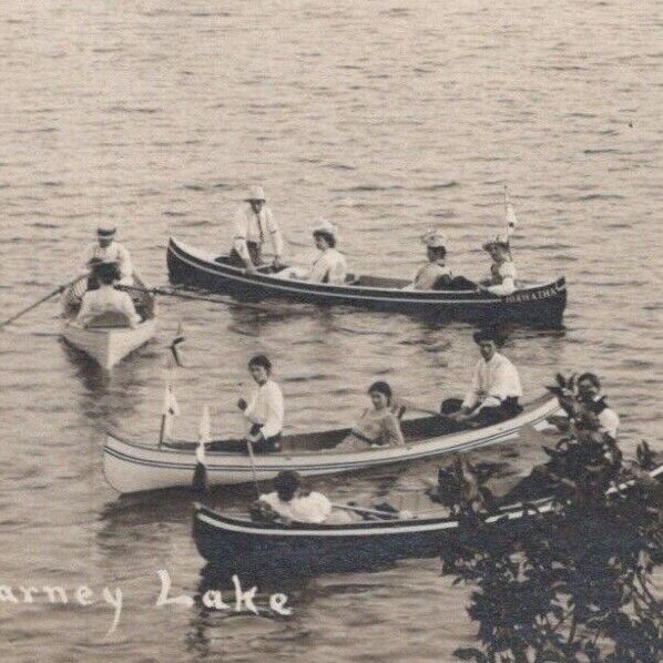 Vintage 1900s RPPC Killarney Lake Park Boat Rowboats Manitoba Canada Postcard