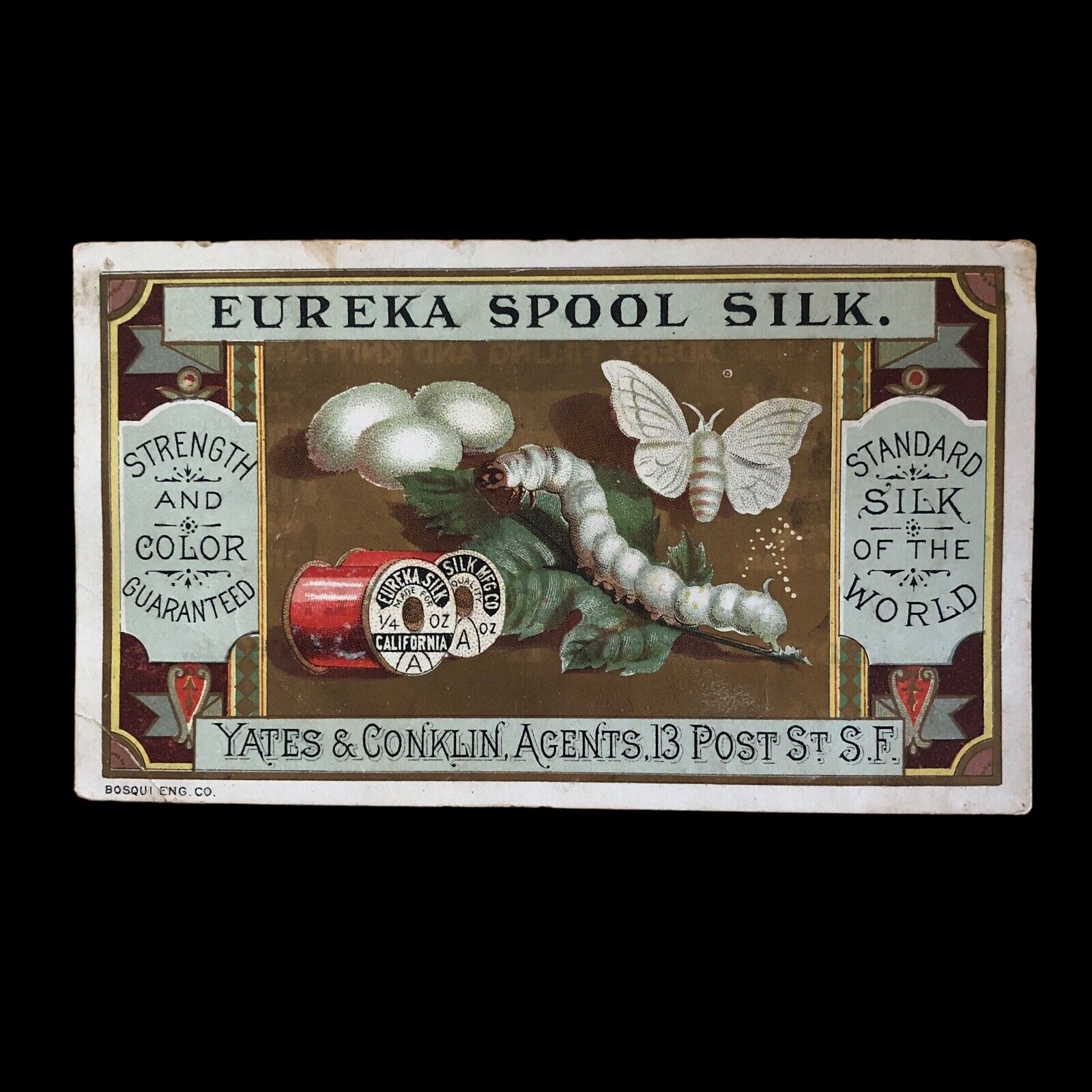Eureka Spool Silk ￼Vintage Double Sided Trade Postcard Yates & Conklin Agents SF
