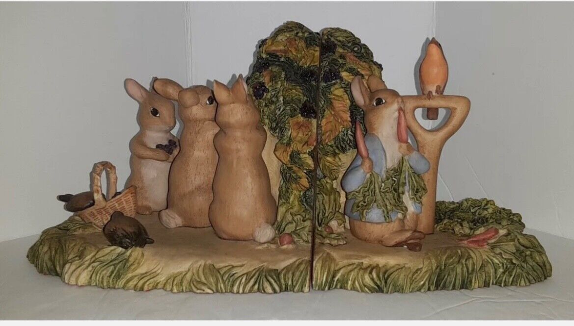 New Beatrix Potter Peter Rabbit Charpente Carved Resin Bookends 78901  1994