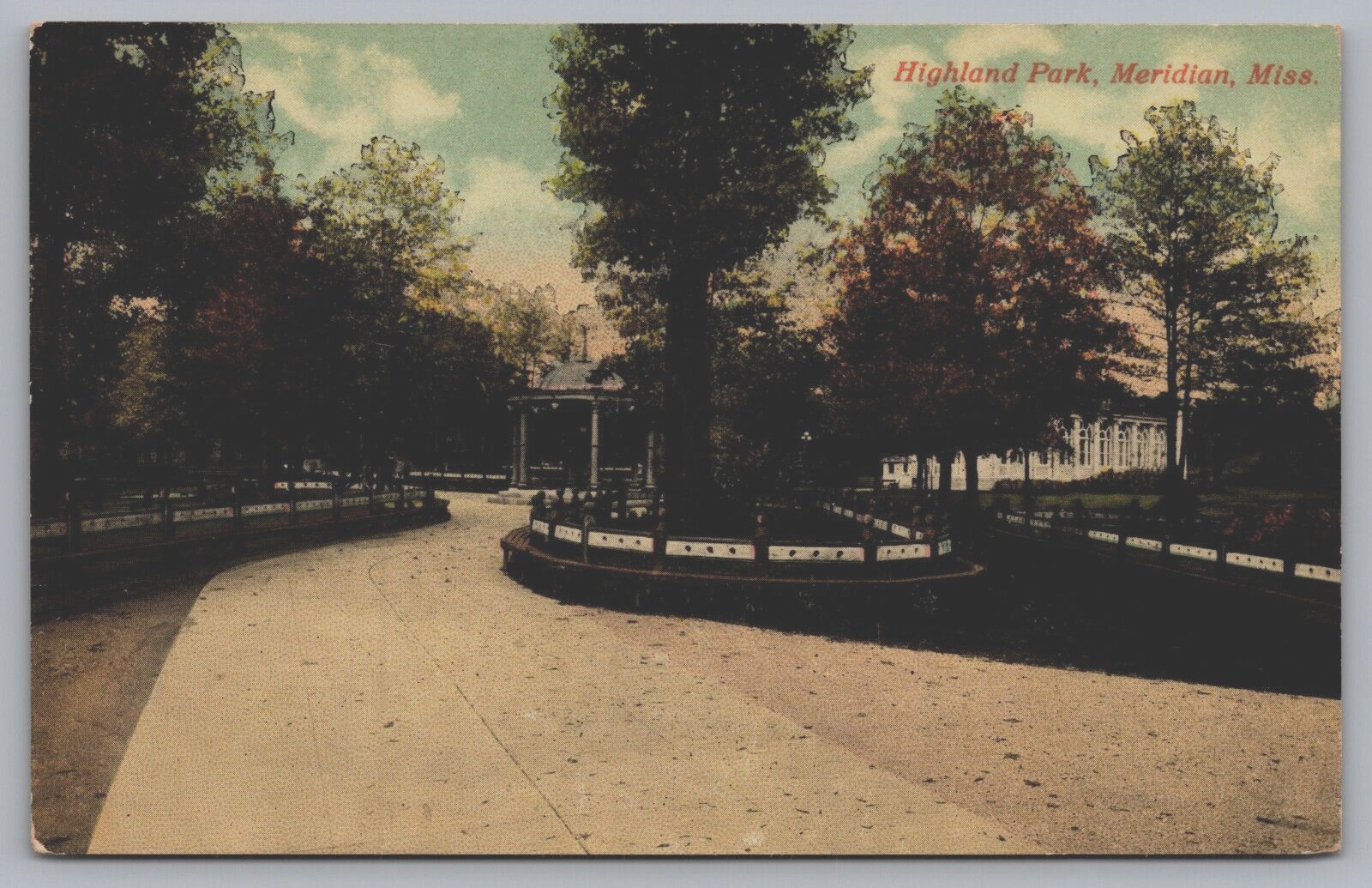 Highland Park Meridian Mississippi Gazebo Pathways Vintage Postcard