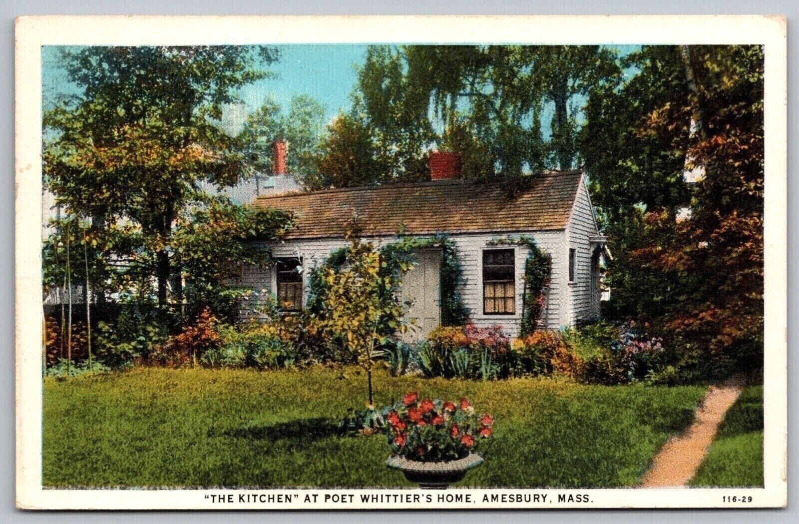 Kitchen Poet Whittiers Home Amesbury MA Massachusetts WB Postcard PM Cancel WOB
