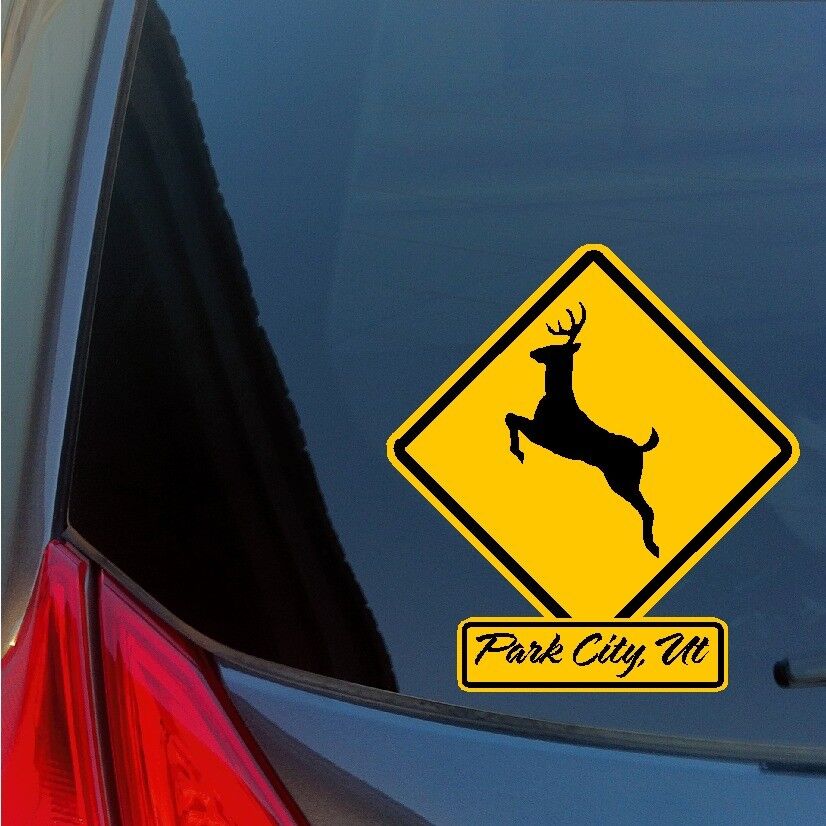 Deer Crossing Park City Utah sticker decal wildlife caution sign UT ski ride PC