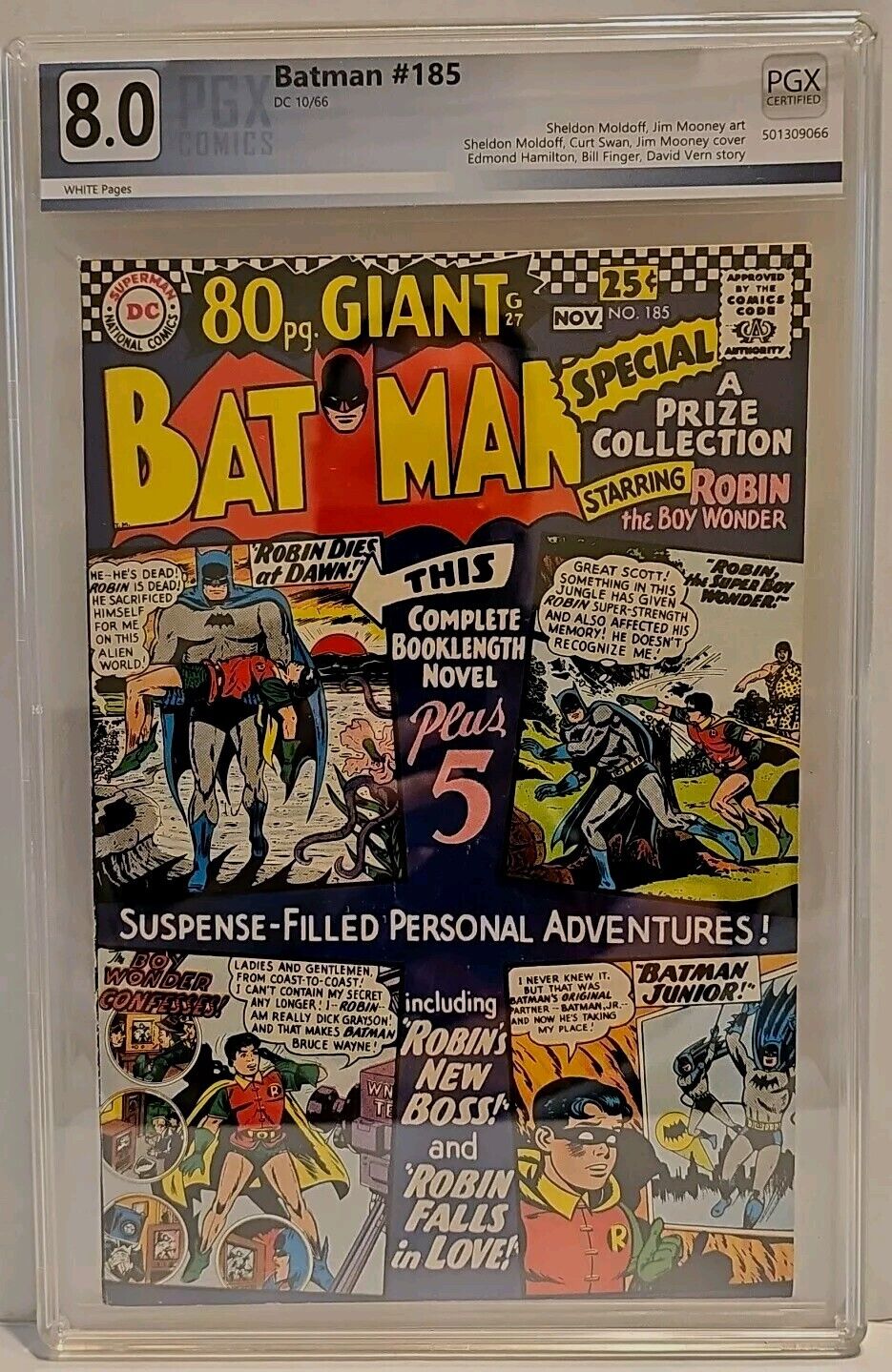 BATMAN #185 Pgx 8.0 White Pages 80 Page Gaint DC Comics 1966 Robin Dies at Dawn