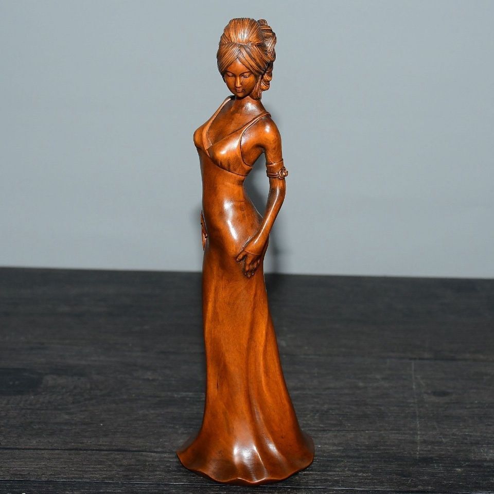 8-inch exquisite Chinese beauty boxwood statue