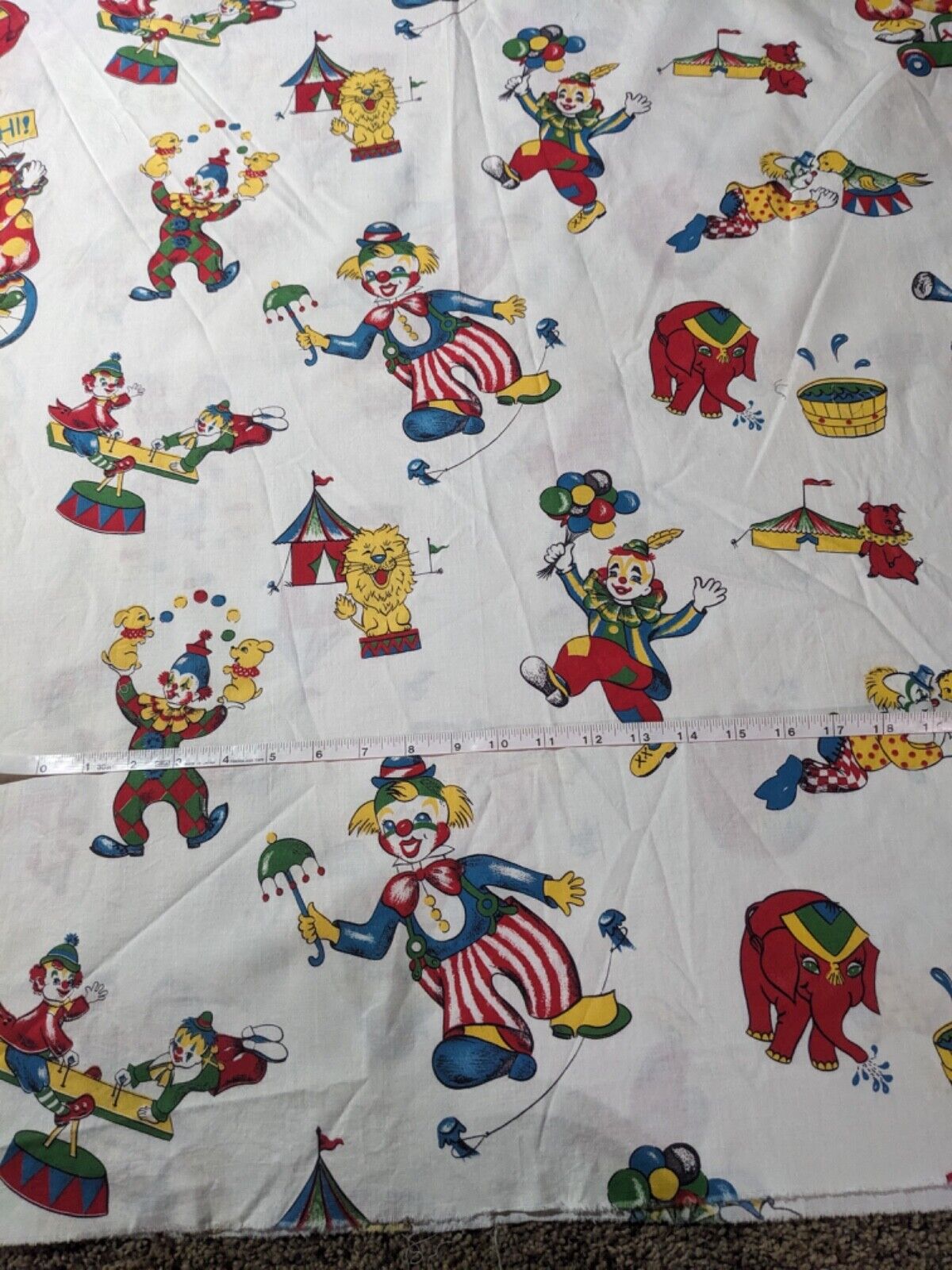 Vintage 60-70's Circus Print Cotton Fabric Clowns Lions Elephants 80”