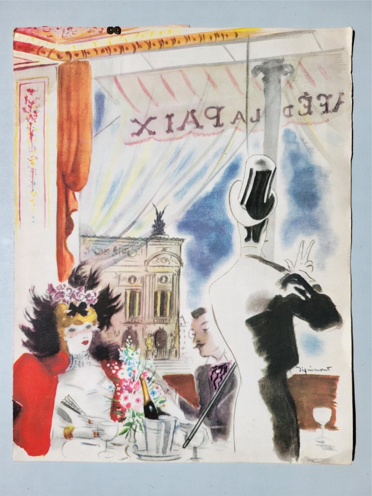 July 23 1956 Café de la Paix Paris Opera artist Dignimont Menu Vintage Original