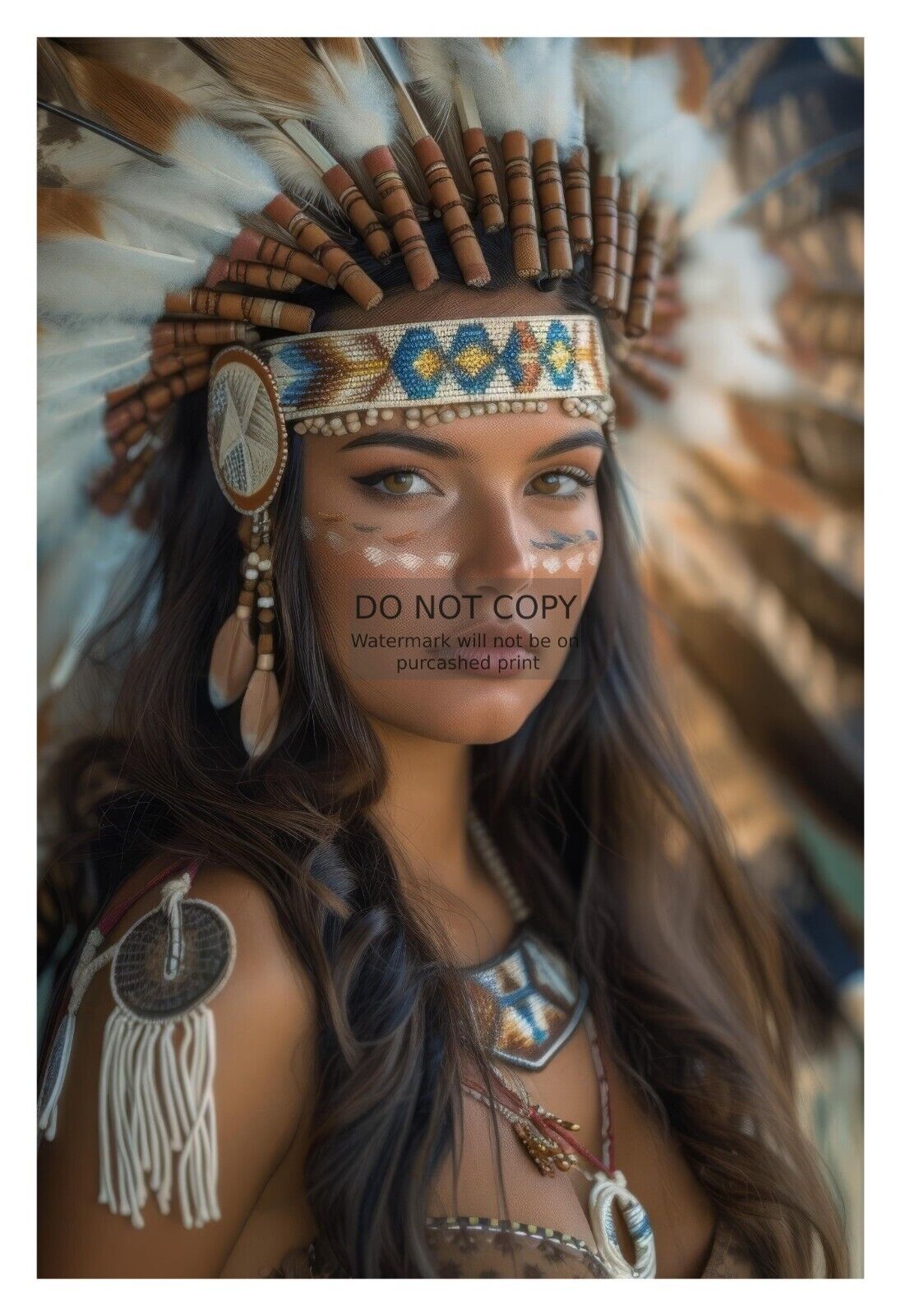 GORGEOUS YOUNG SEXY NATIVE AMEIRCAN LADY WEARING HEADRESS 4X6 FANTASY PHOTO