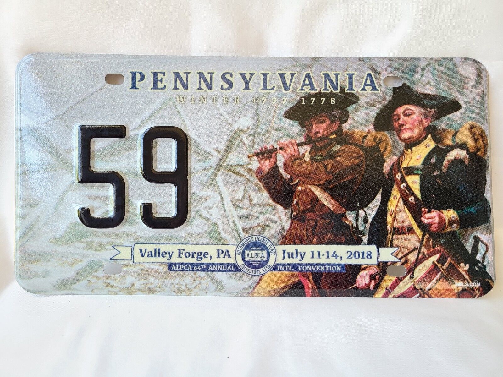 2018 Pennsylvania Valley Forge ALPCA 59 Souvenir Booster License Plate 9224