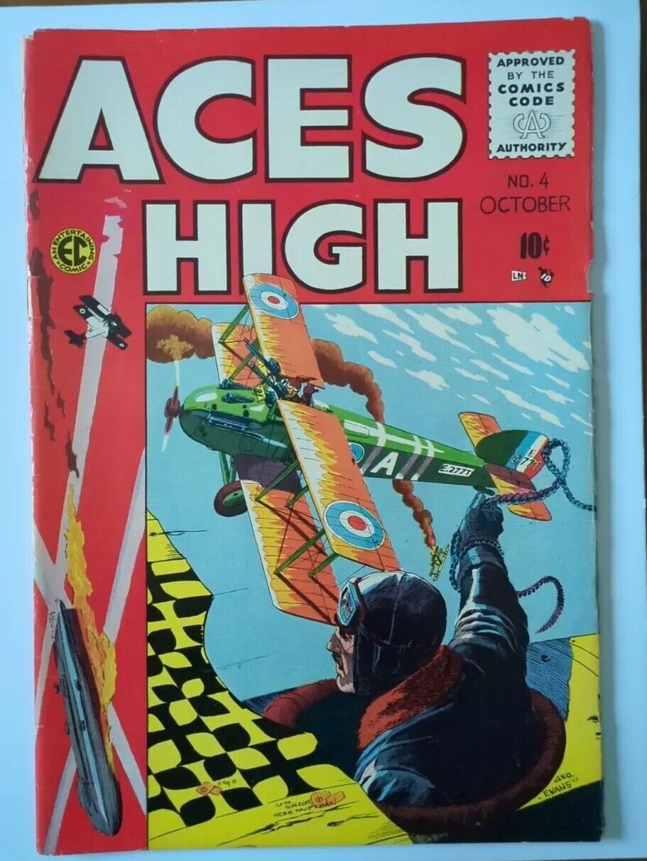 Aces High #4 - COVER DETACHED EC Comics Wally Wood WWI German Fighter - 1955