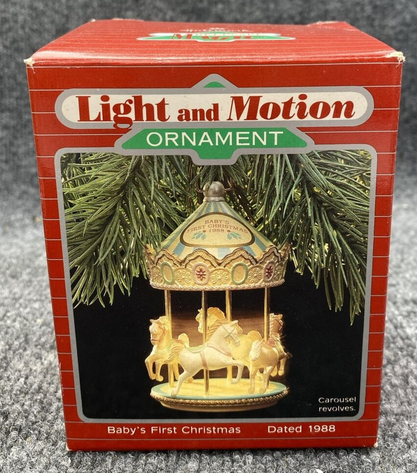 Hallmark Christmas Ornament Carousel Horses Magic Light Motion 1988 Baby\'s 1st