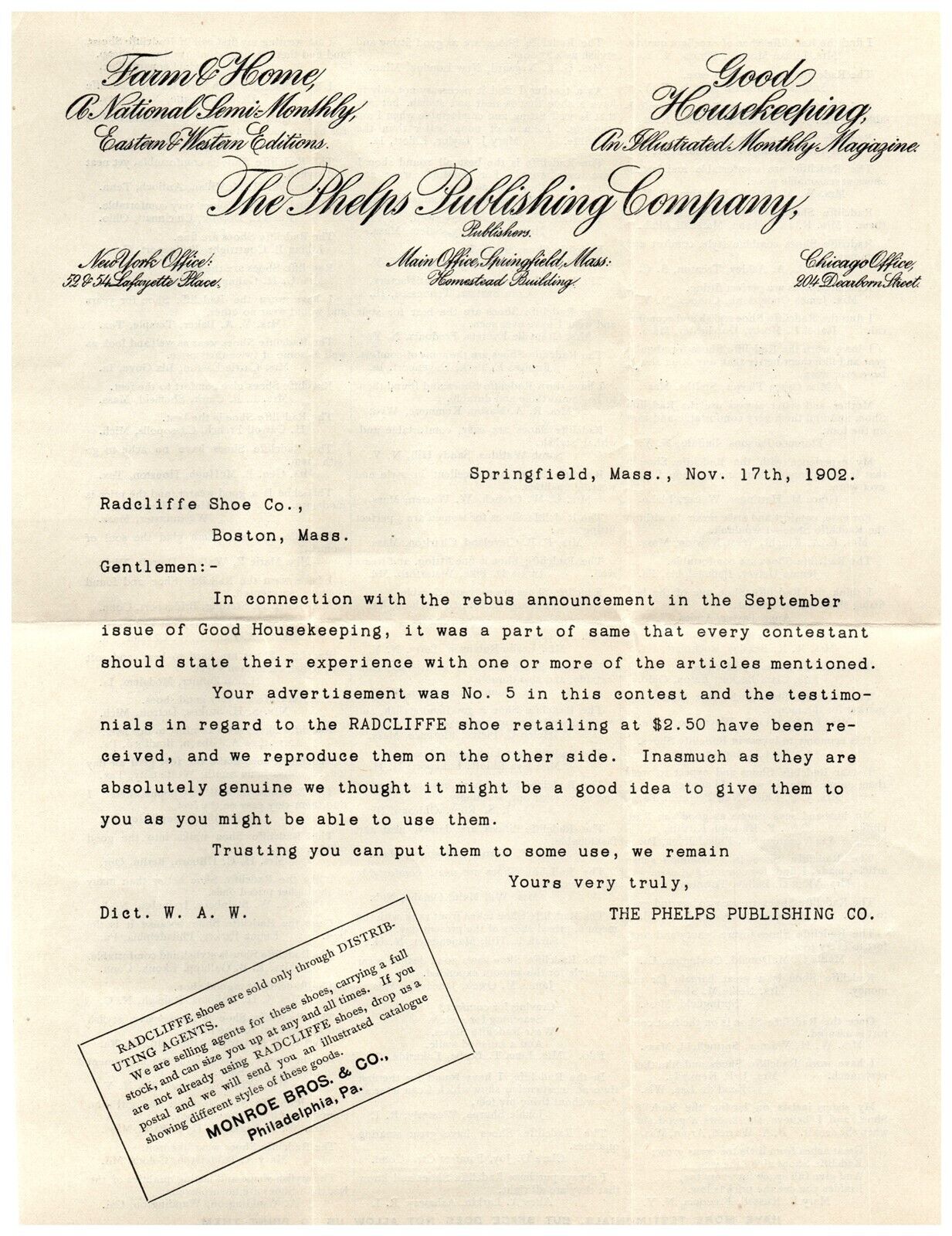 1902 Phelps Publishing Co Good Housekeeping Winner Letterhead Springfield, MA A3