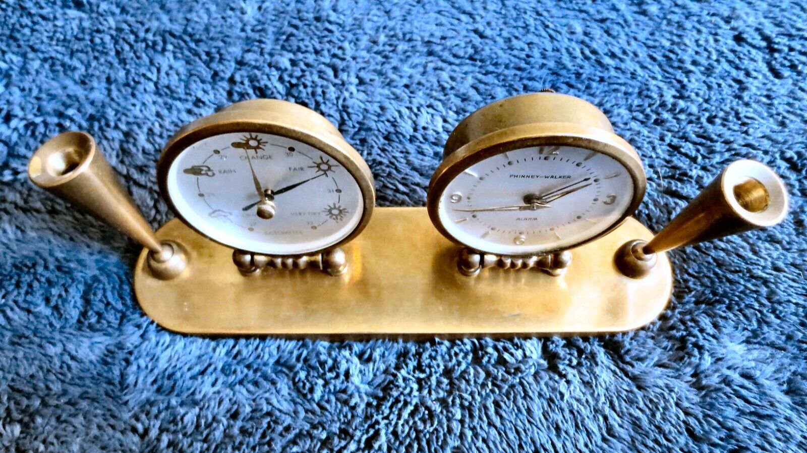 Vintage Phinney-Walker Alarm Clock & Barometer Desk Set
