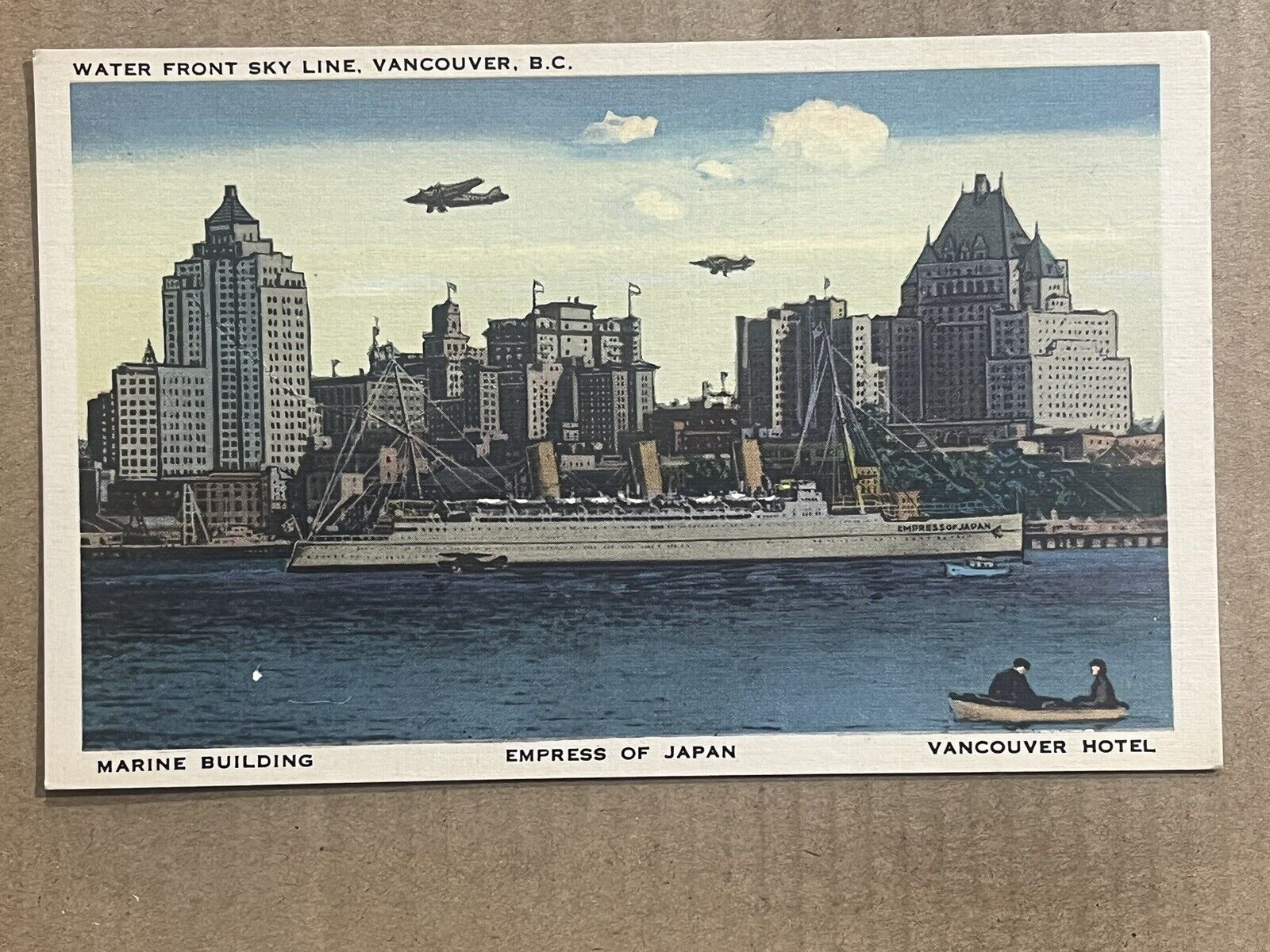 Postcard Ship Empress of Japan Vancouver BC Hotel Downtown Skyline Airplanes