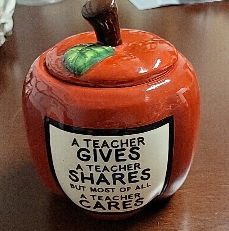 kirklands teachers ceramic apple Shaped canister & Lid with box
