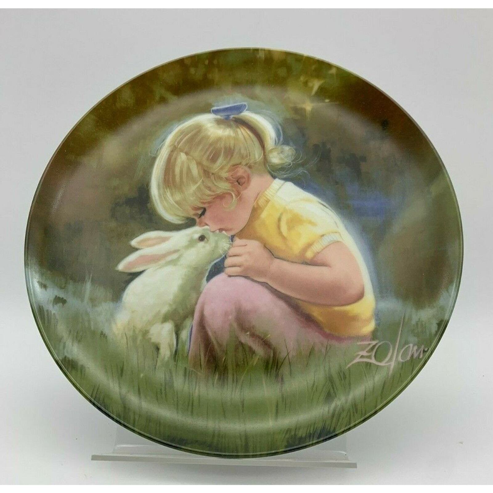 Tender Moment Children and Pets Donald Zolan Collectors Plate Girl with Rabbit