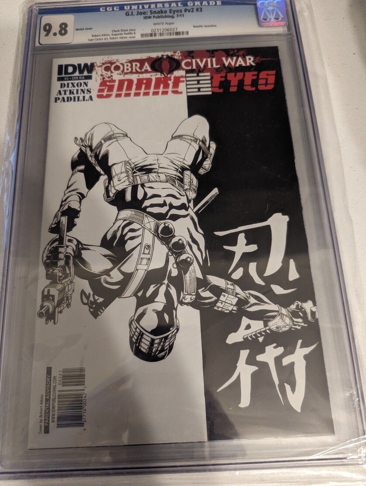 G.I. Joe: Snake Eyes v2 #3 IDW Robert Atkins Retailer Incentive Sketch Cover 9.8