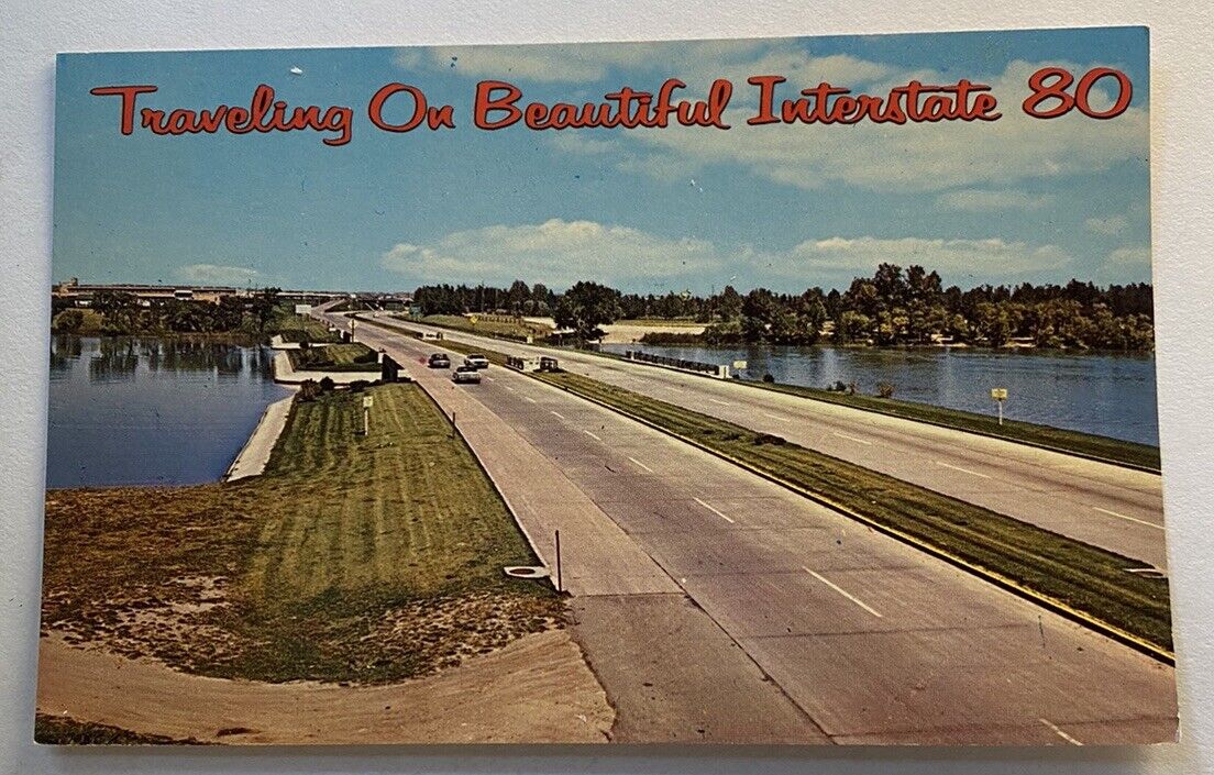 Vintage Postcard ~ Retro View of Beautiful Interstate 80 I-80 ~ Nebraska NE