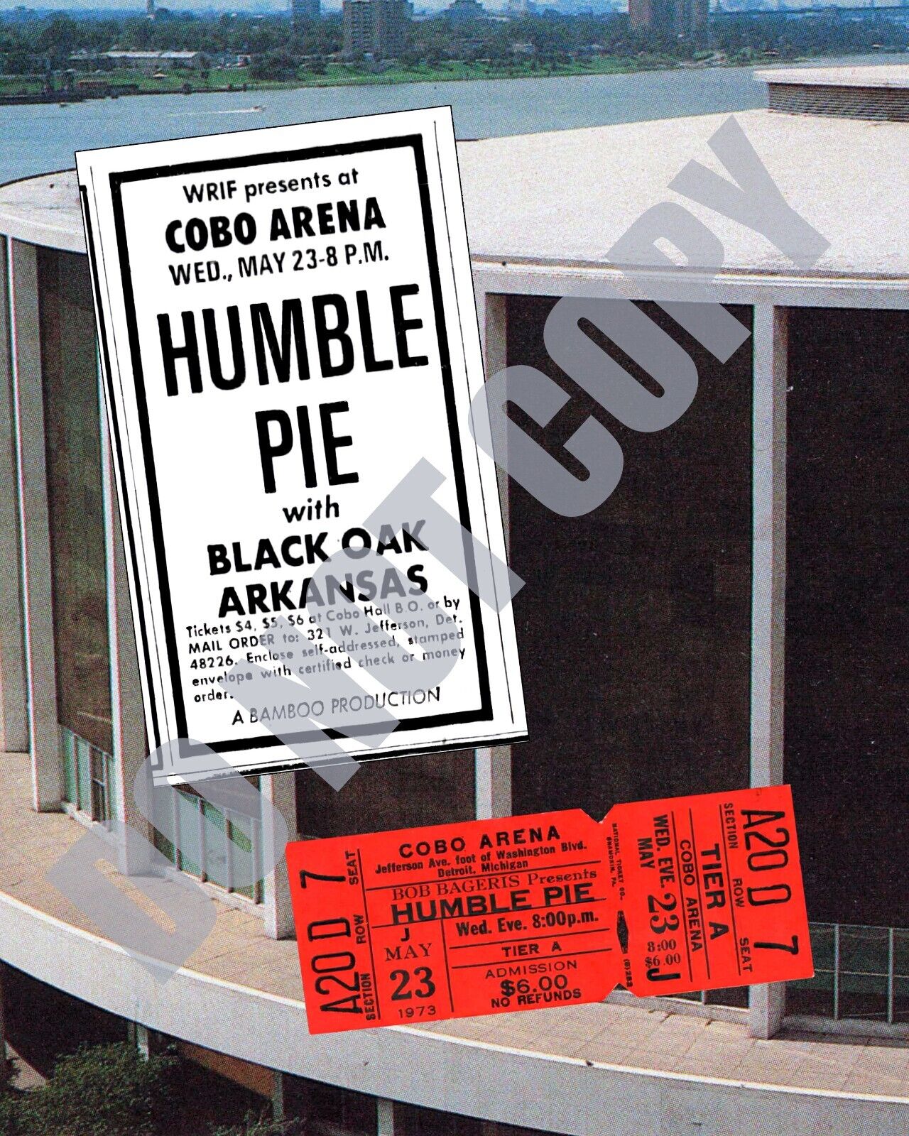 May 1973 Humble Pie Black Oak Arkansas Concert Cobo Arena In Detroit 8x10 Photo