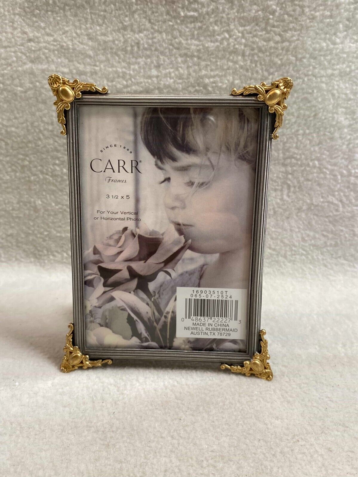 Carr Silver Metal with Gold Corners Picture Frame (insert: 3 1/2 x 5)