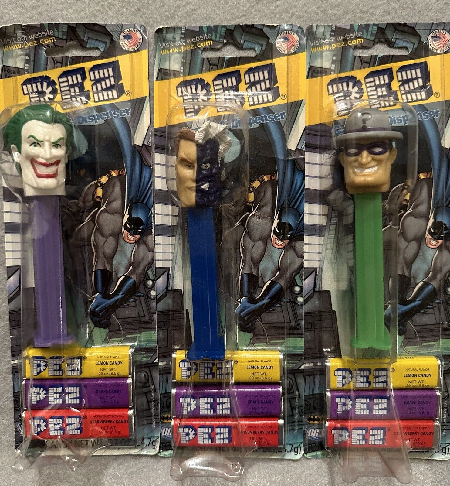 DC Comics Villian Joker Two Face & Riddler Batman PEZ Dispenser Set Of 3 New