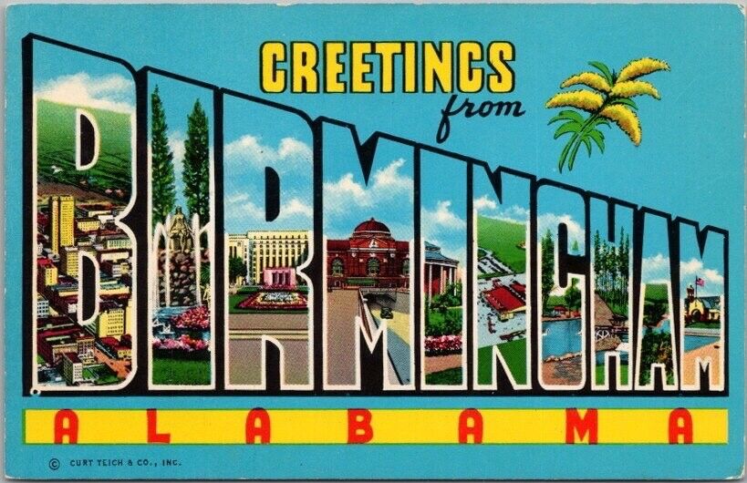 BIRMINGHAM, Alabama Large Letter Postcard Multi-View /Curteich CHROME Dated 1957