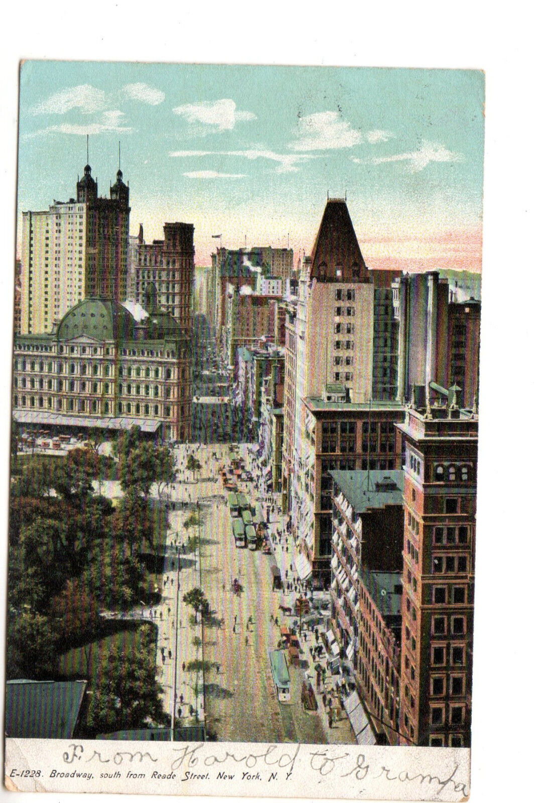 Postcard: Broadway, south from Reade St., New York City, NY - no. E1228 - udb