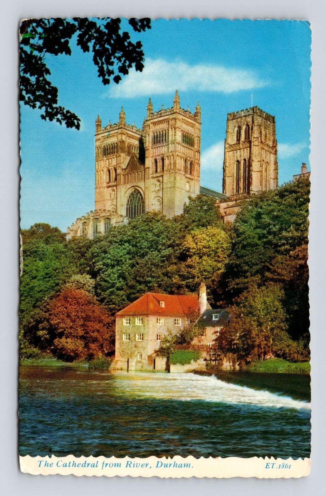 Vintage 1973 cancel AIR MAIL Old Postcard CATHEDRAL from RIVER DURHAM