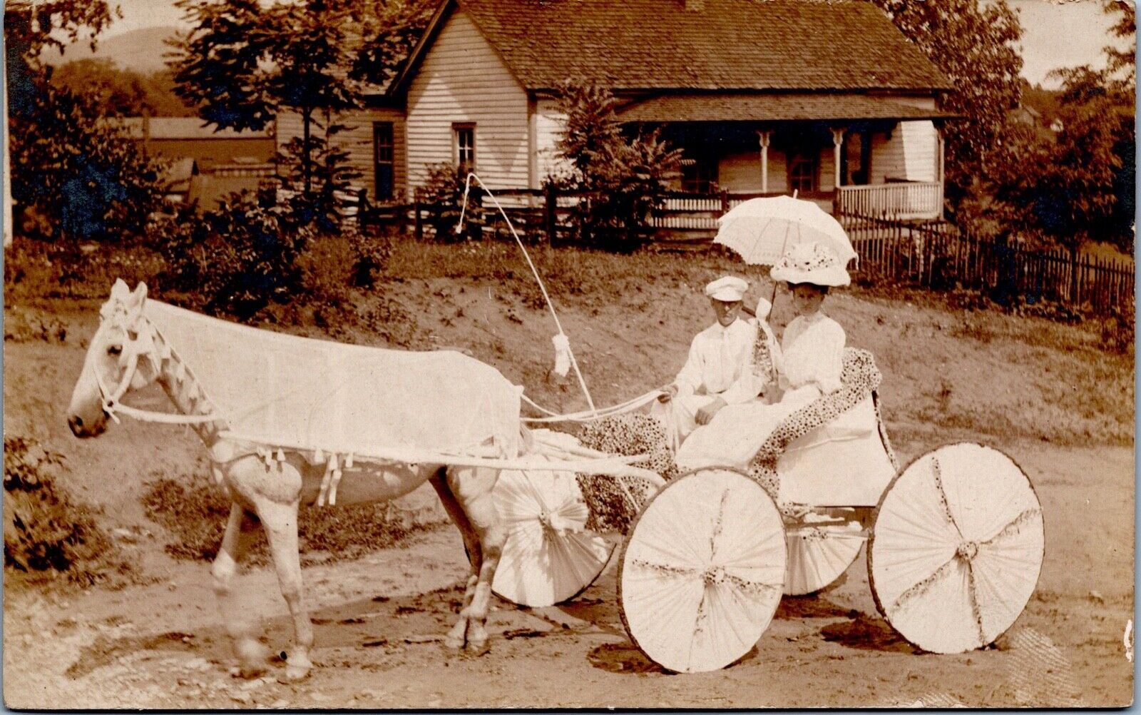 Postcard c 1910 RPCC Couple In Wedding Buggy