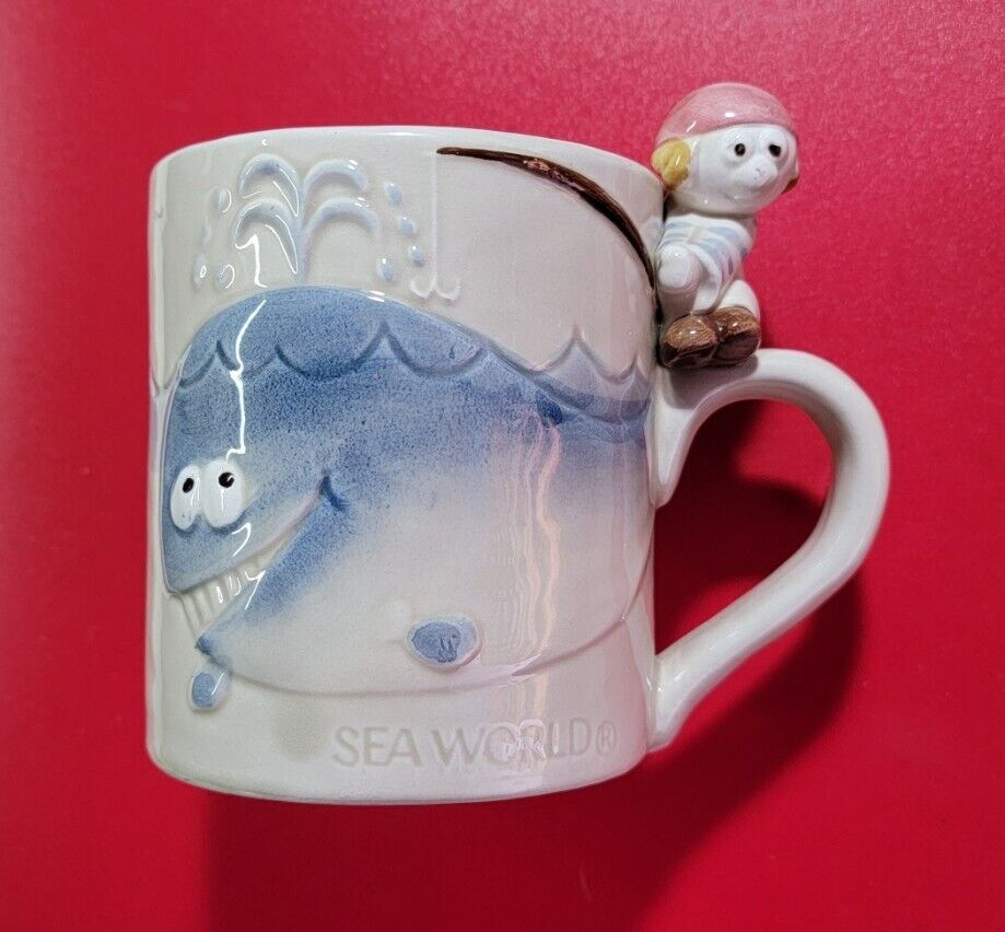 Vintage 1980s Sea World Pirate Fishing Whale Ceramic Mug Cup Collectable