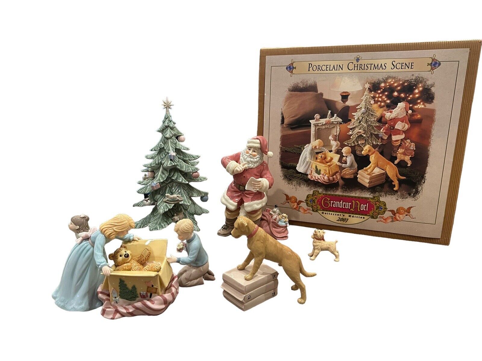 Granduer Noel 2001 Christmas Scene Porcelain 9 Pcs Set w/Box Collectors Series 
