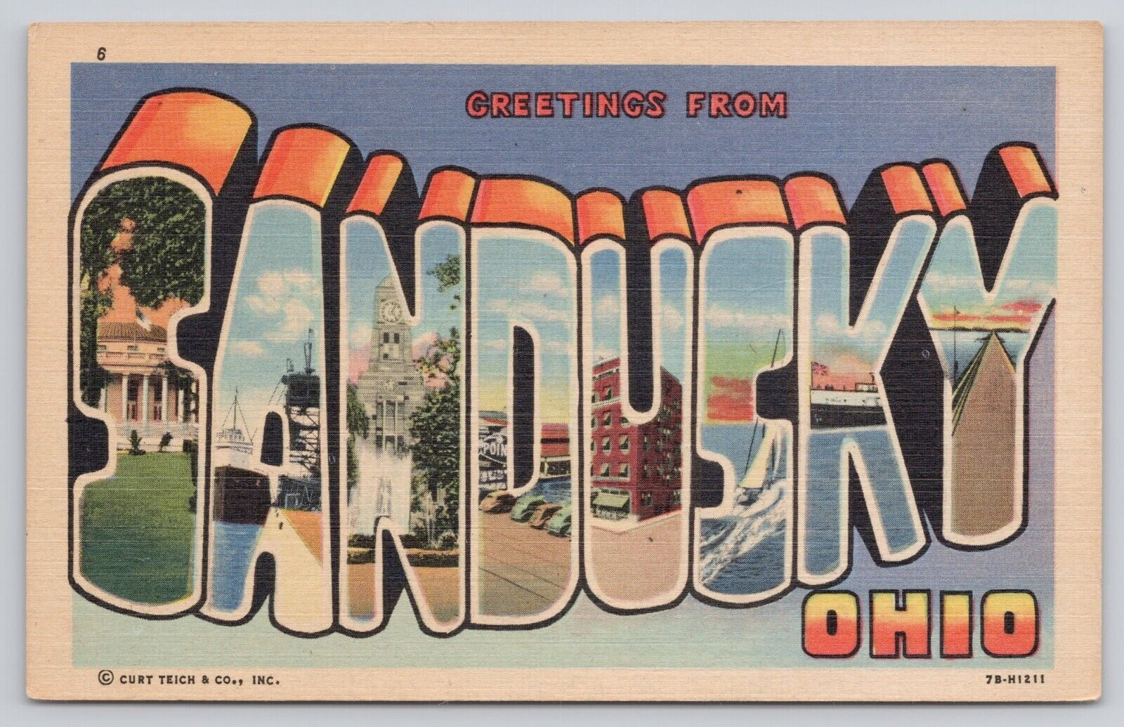 Greetings From Sandusky Ohio OH Large Letter Vintage 1947 Unposted Postcard