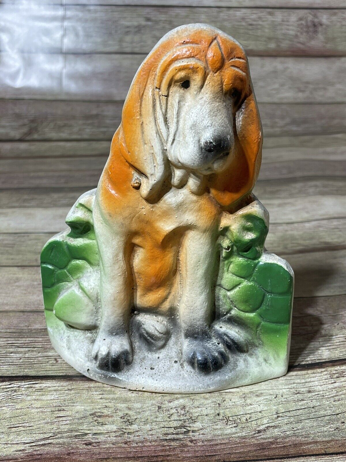Vintage 60s 70s Dog Basset Hound  Statue Figurine Chalkware Plaster 7\
