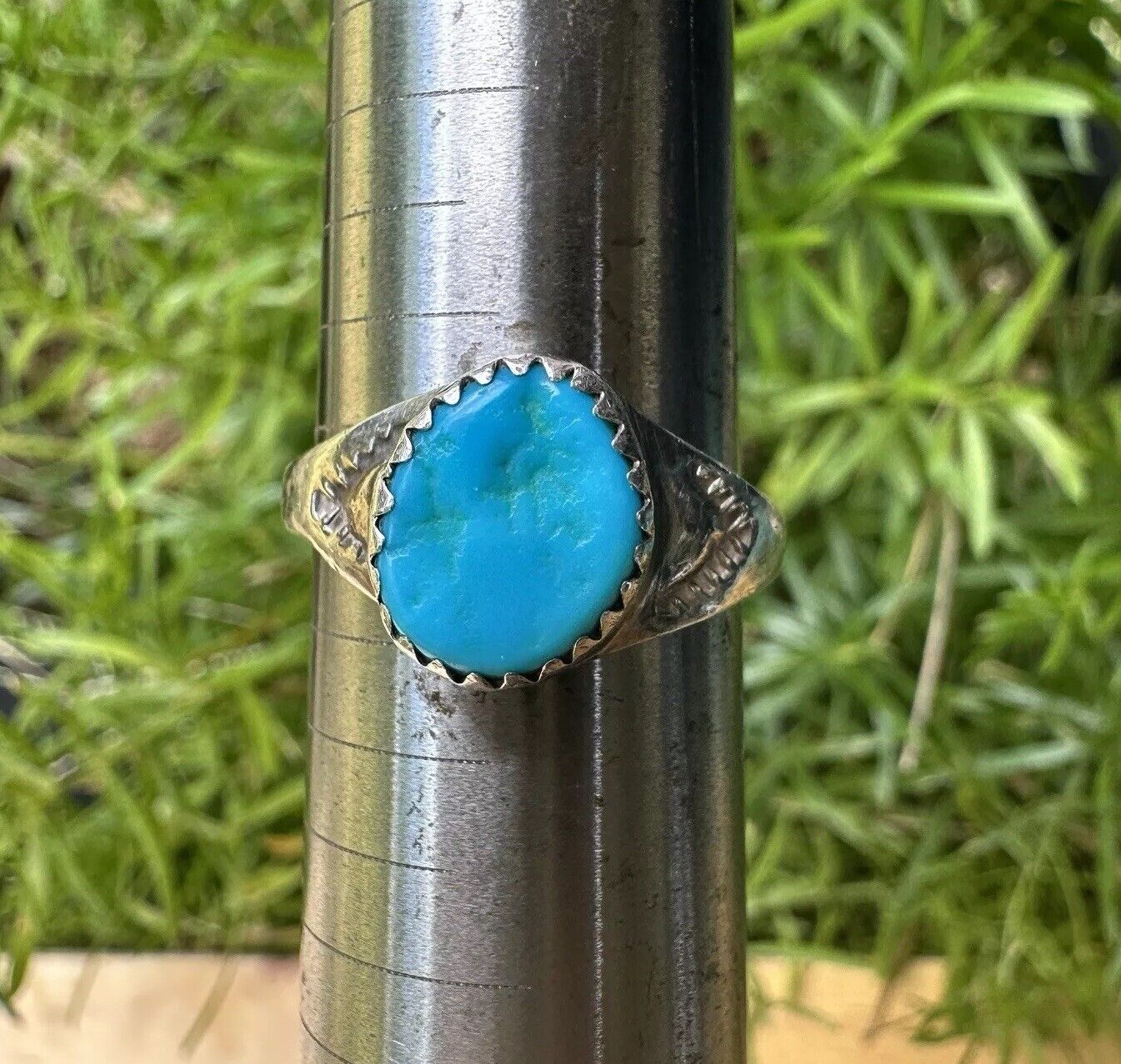 Vintage Native American Navajo Sterling Silver Ring Sz 7 Turquoise Cabochon 2.9g