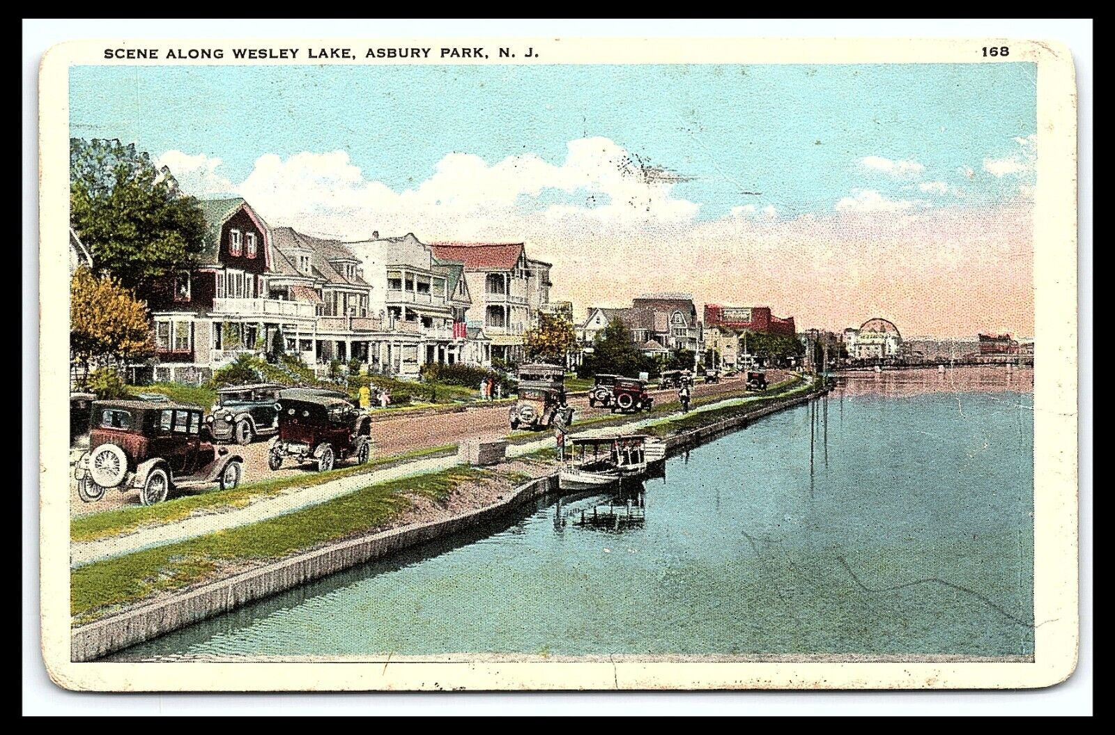 Asbury Park NJ Wesley Lake Horse and Buggy Postcard Posted 1925            pc331