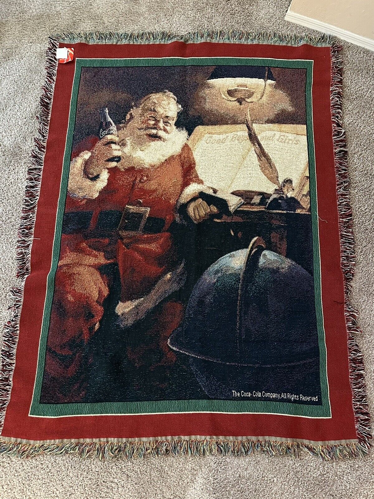 Coca Cola Santa Claus Christmas Tapestry Blanket  Size 67x49 Vintage NWT