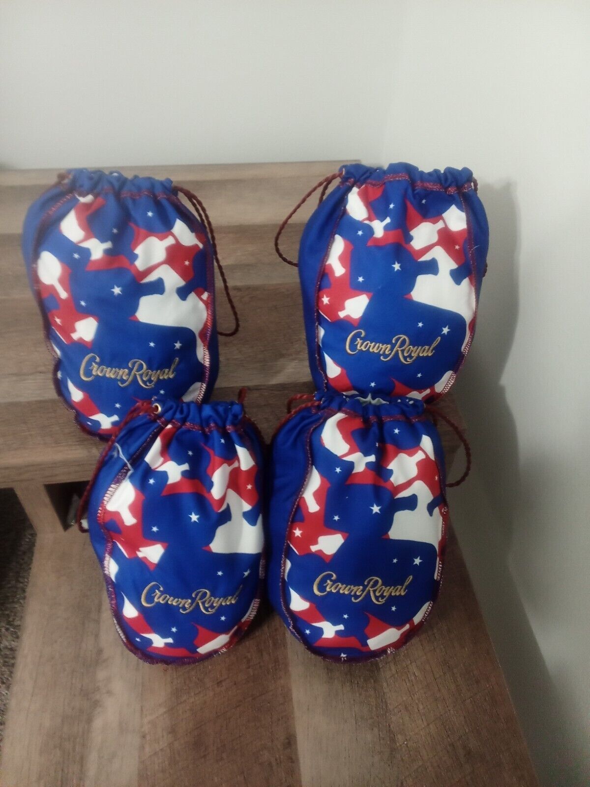 Lot of 4 Red, White, and Blue Camo Limited Edition Crown Royal Bags 750Ml
