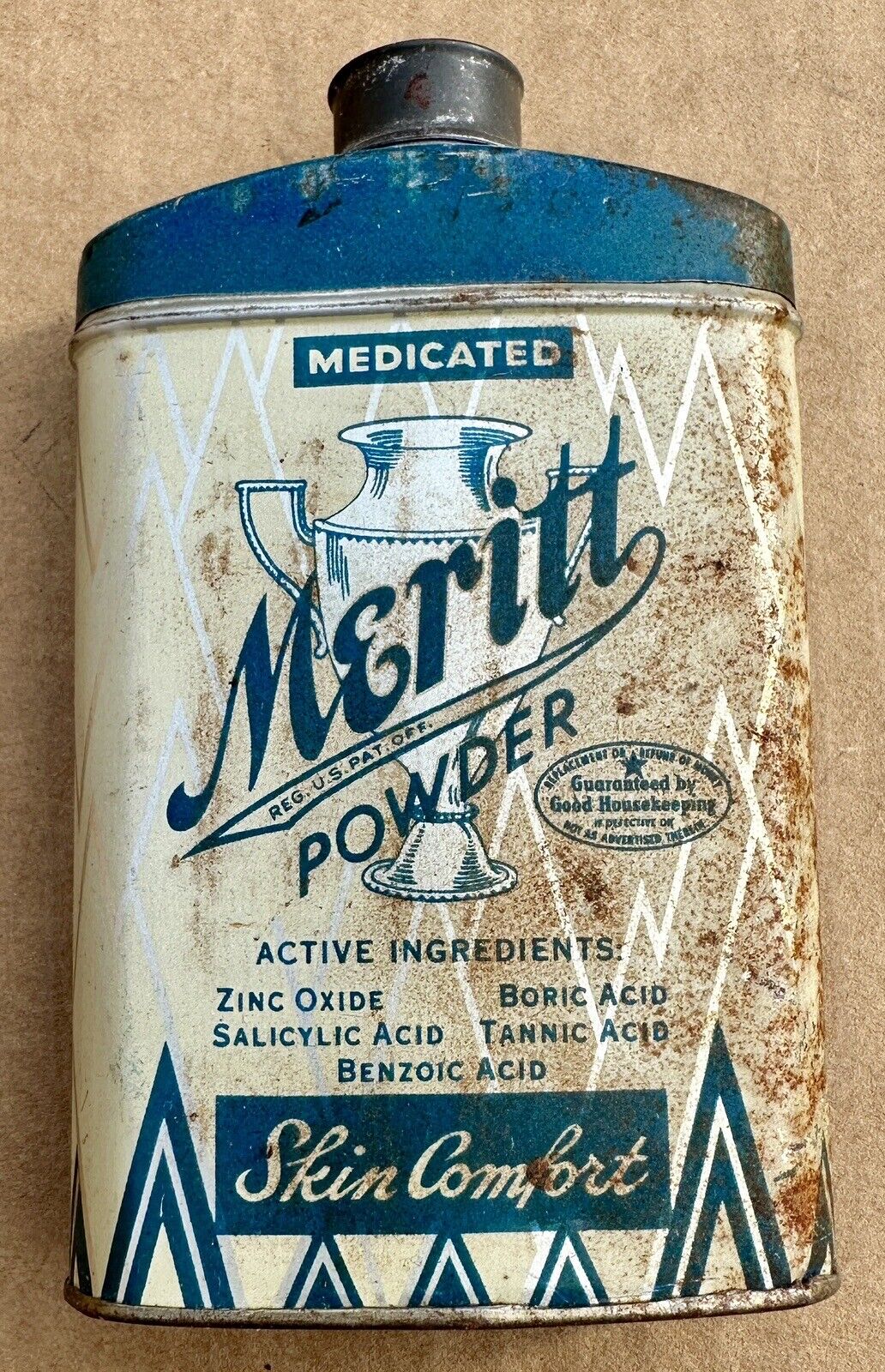Vintage 1930,1940\'s Meritt Medicated Powder 2 oz.Tin Can 1/2 Full, Skin Comfort