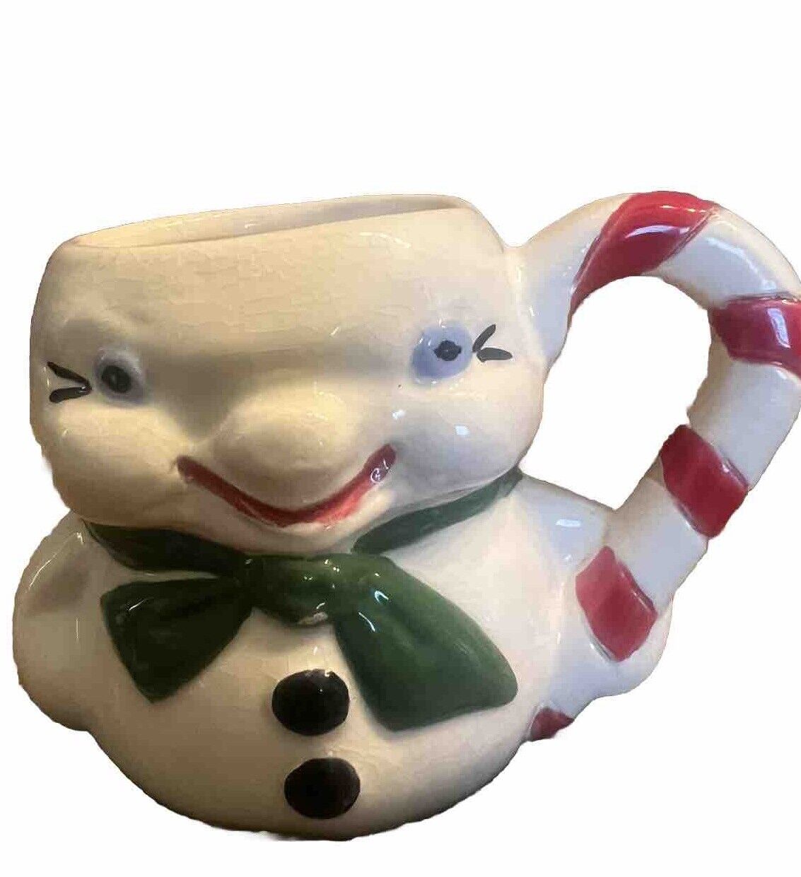 Hand-Painted Frosty the Snowman Ceramic Christmas Mug Cup Vintage 70’s