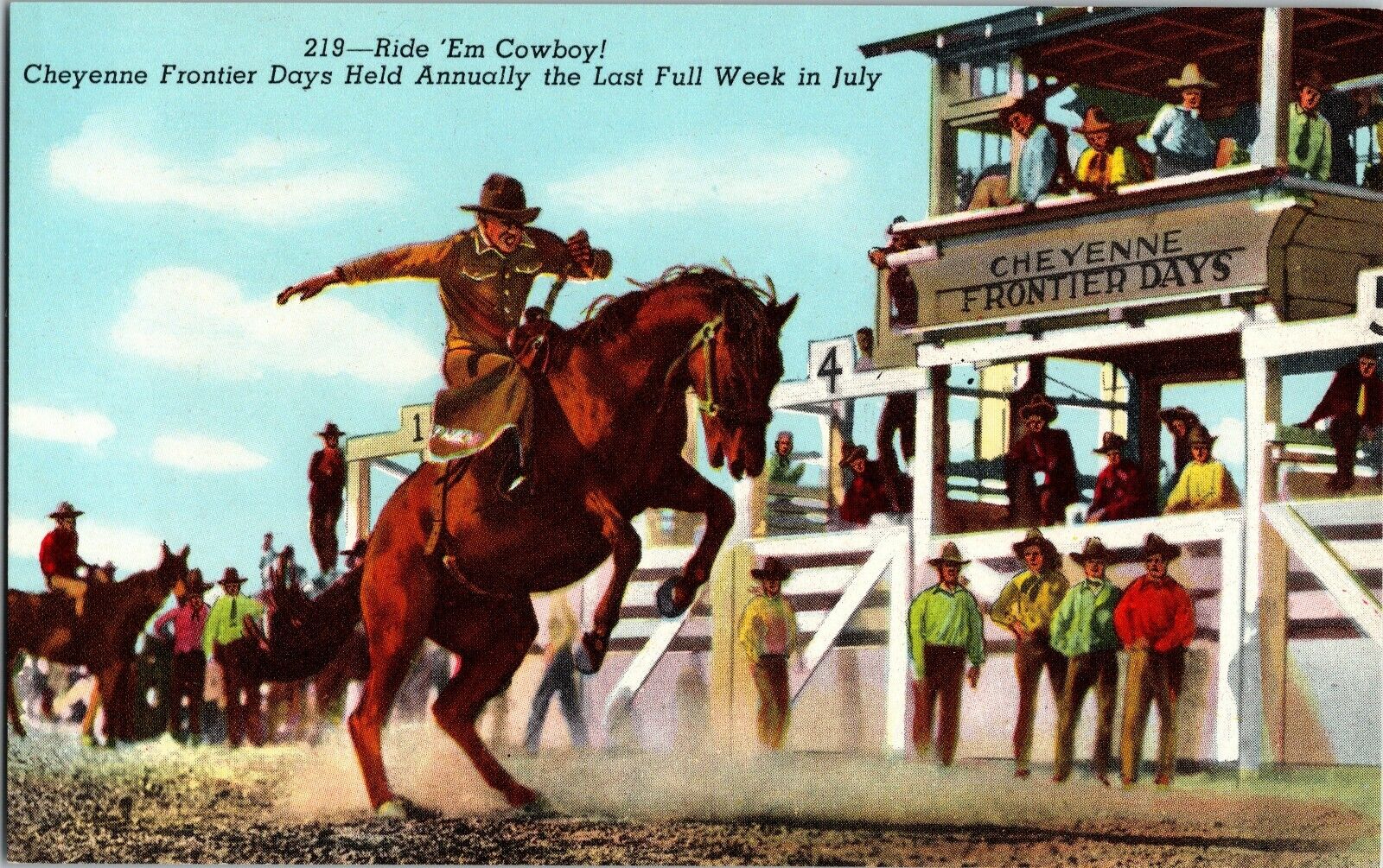 Vintage Postcard Ride Em Cowboy Cheyenne Frontier Days Wyoming Rodeo