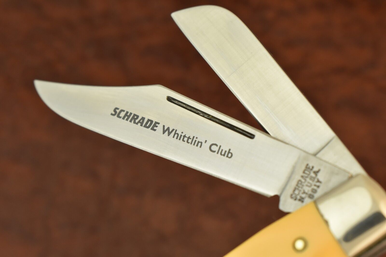 SCHRADE NY USA YELLOW WHITTLIN CLUB FULL SIZE STOCKMAN KNIFE 891Y NICE (15480)