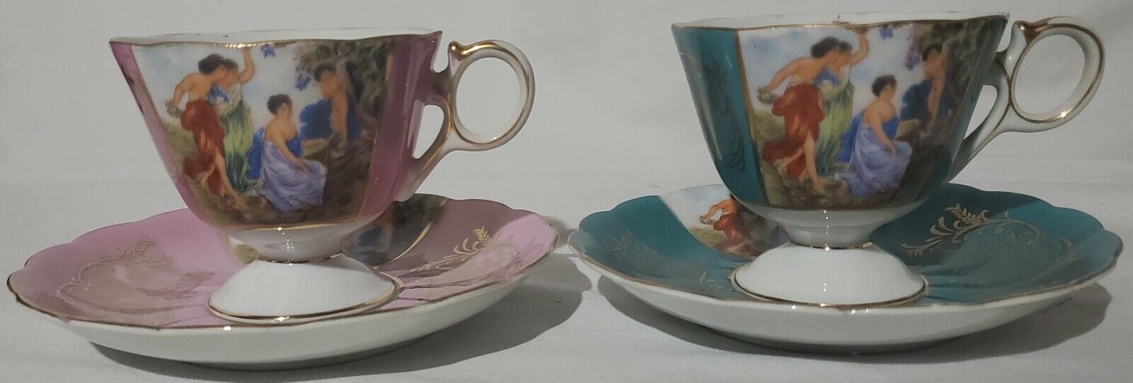 Vintage LM Royal Halsey Teacups And Saucers 2 Of Each Cupid And 3 Fates