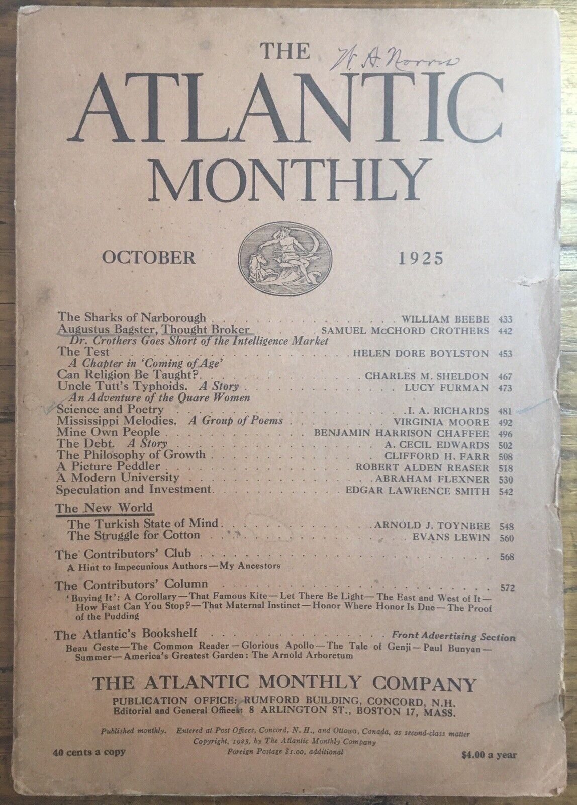 The Atlantic Monthly October, 1925, Vintage Literature, Advertisements