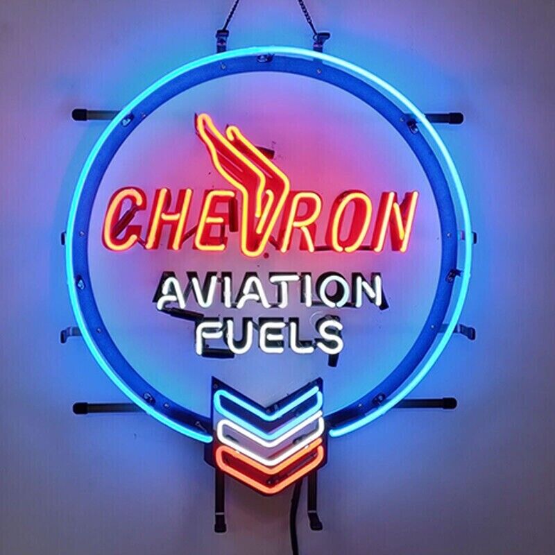 New Chevron Aviation Fuels Gas HD ViVid Neon Sign 24\