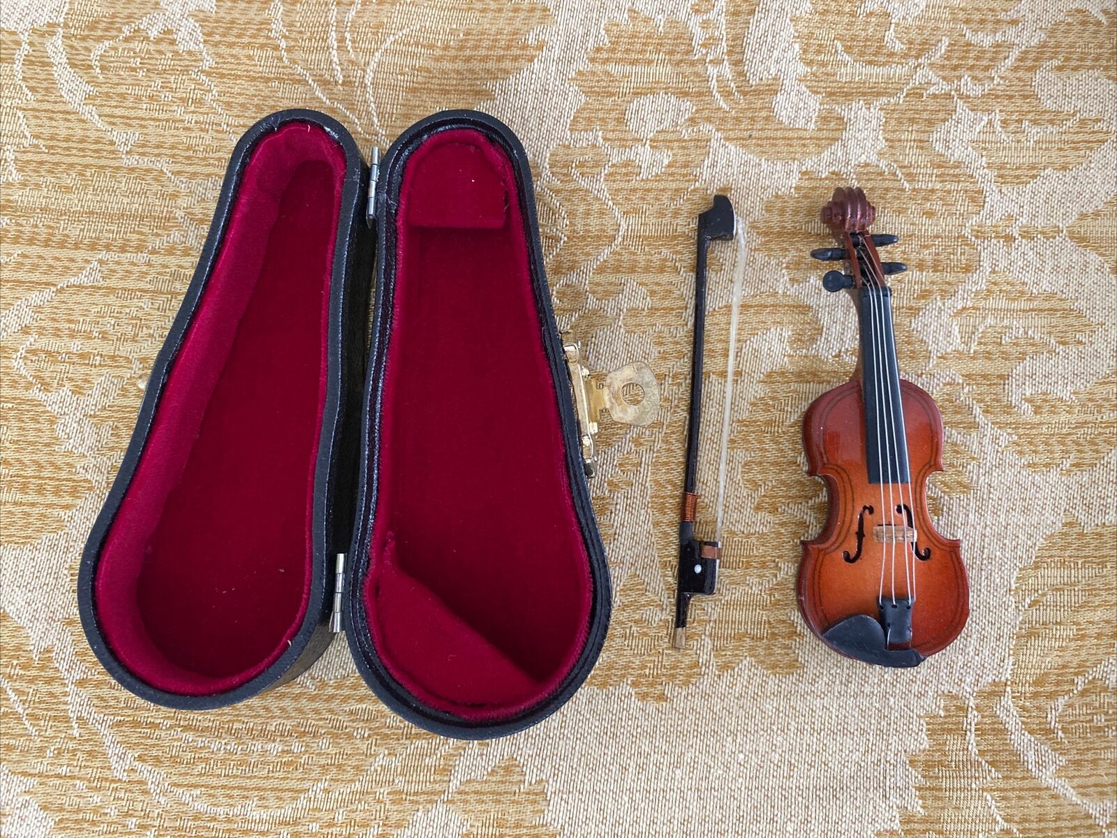 Wooden Mini Viola Cello Violin Musical Instrument w/Case Bow Toy - 3.5\