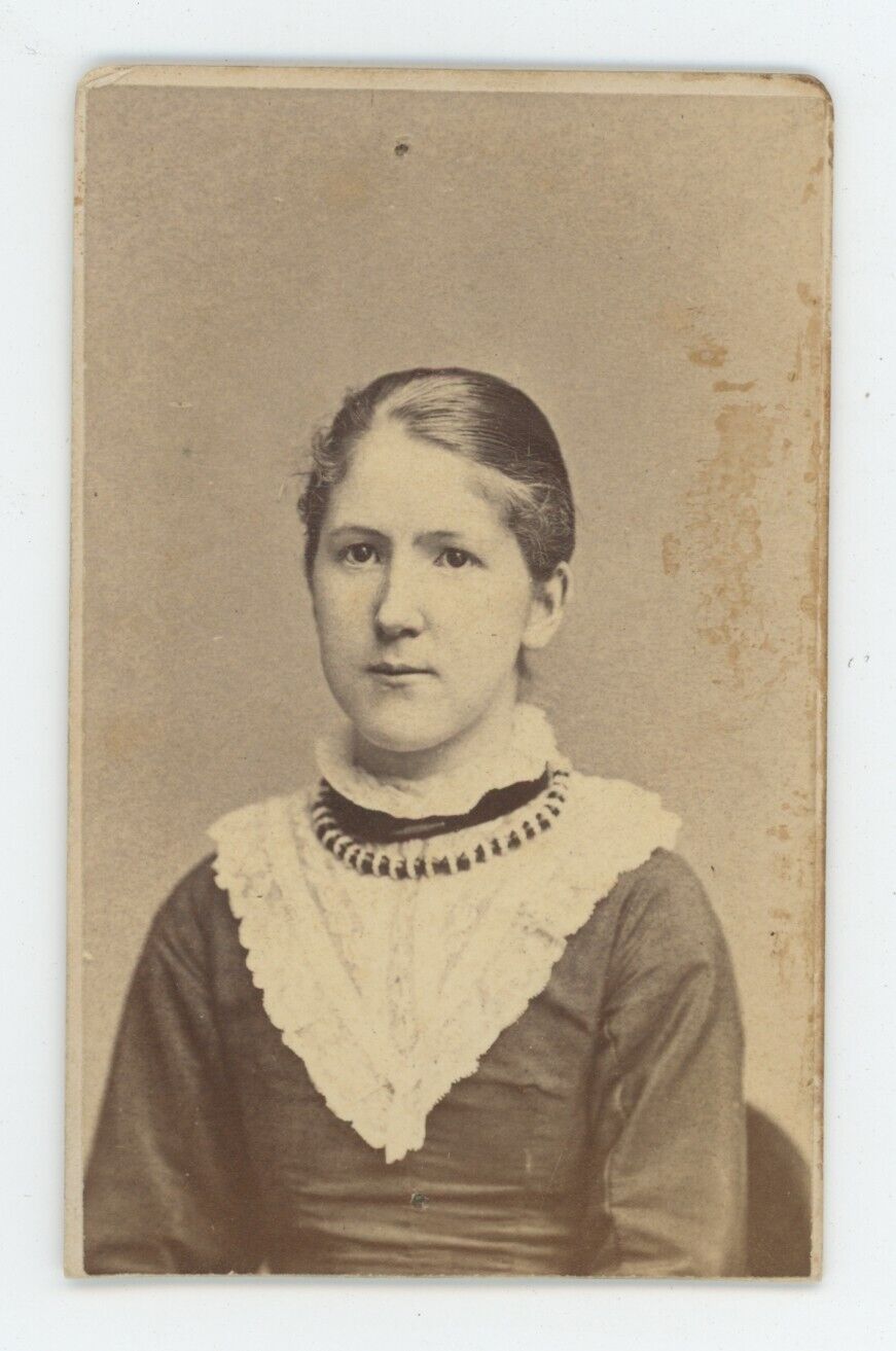 Antique CDV Circa 1870s Lovely Young Woman in Unique Dress Dimshee Boston, MA