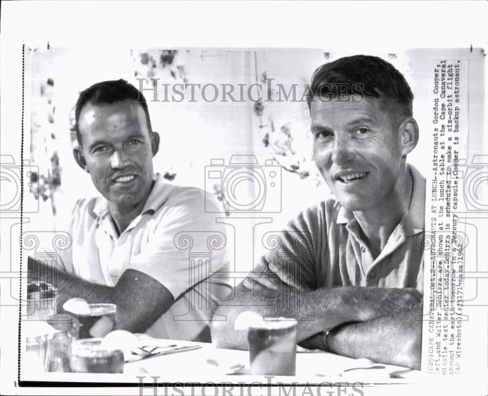 1962 Press Photo Astronauts Gordon Cooper & Walter Schirra in Cape Canaveral, FL