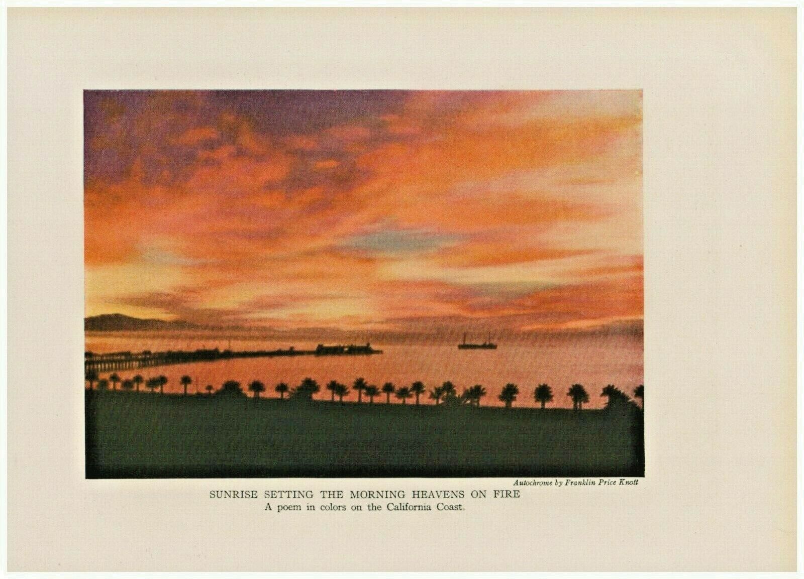 1916 Print Autochrome Sunrise Setting Morning Heavens On Fire California  G9