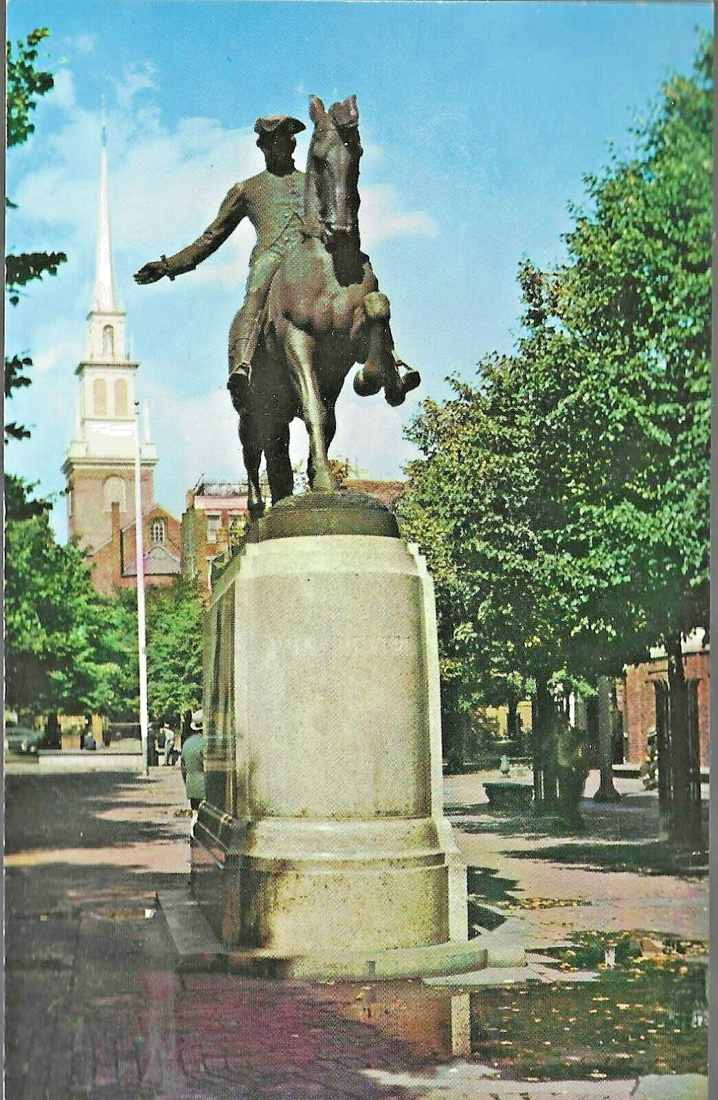 VTG Postcard Old North Church Paul Revere Statue Boston Massachusetts